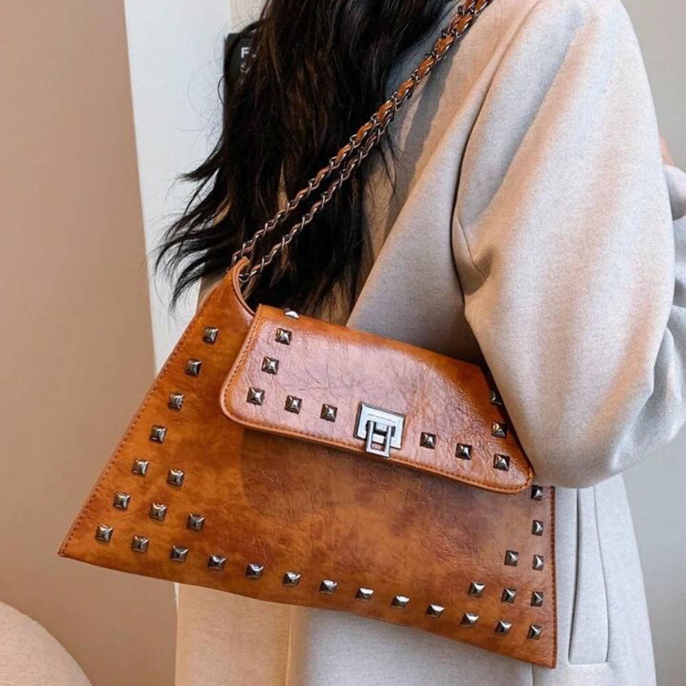 Rivets Leather Shoulder Bag